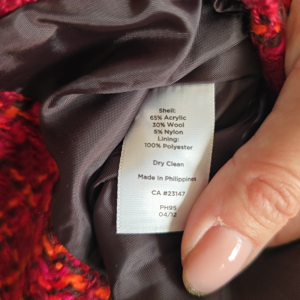 Talbots Red & Pink Tweed Cropped Peacoat Jacket Sz 10P - Picture 10 of 12